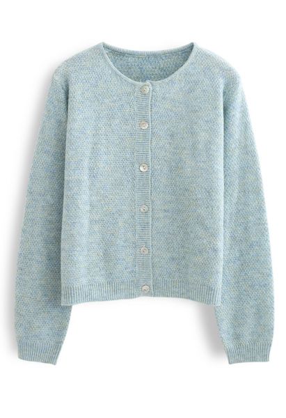 Button Placket Knit Cardigan in Turquoise