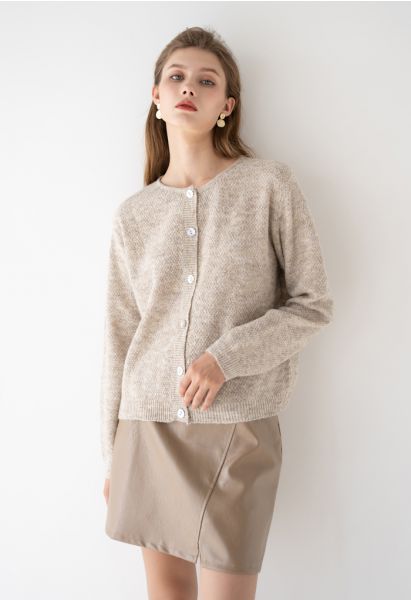 Button Placket Knit Cardigan in Sand