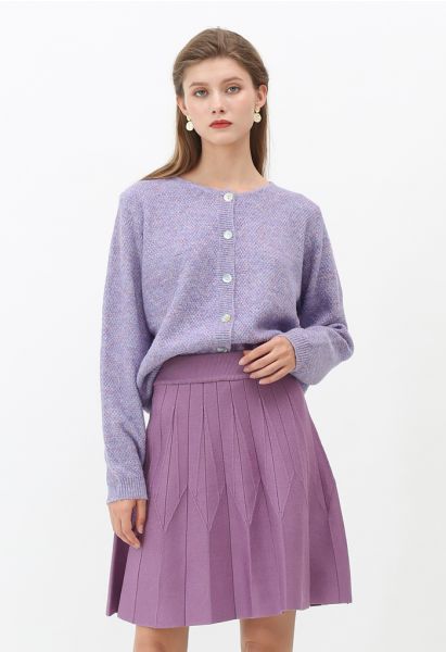 Button Placket Knit Cardigan in Purple