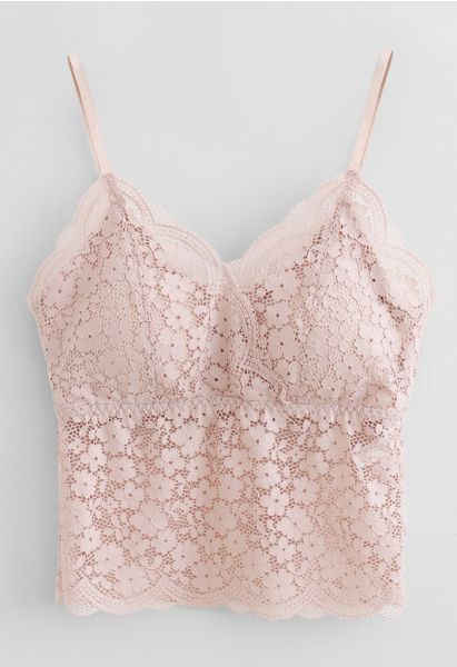 Lace Crop Tank Top in Pink