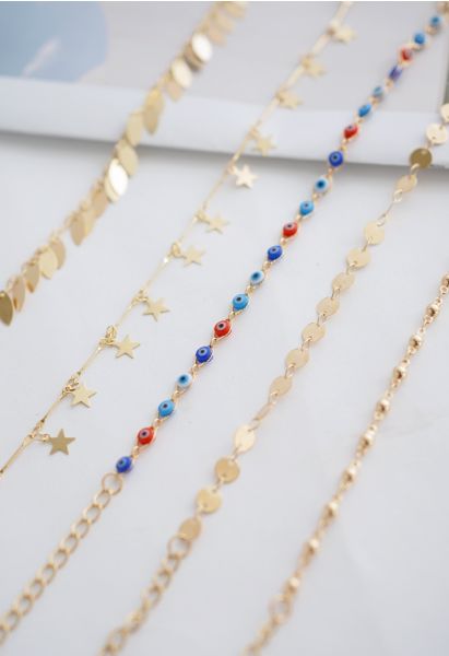 5 Packs Leaf Star and Beads Chain Bracelets