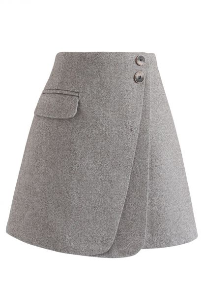 Minifalda de mezcla de lana con doble solapa en gris