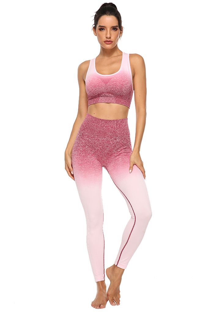 Gradient Medium-Impact Sports Bra and High-Rise Ankle-Length Leggings Set in Berry