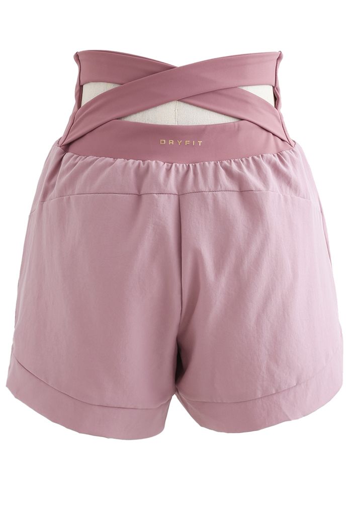 Crisscross Waist Sports Shorts in Dusty Pink