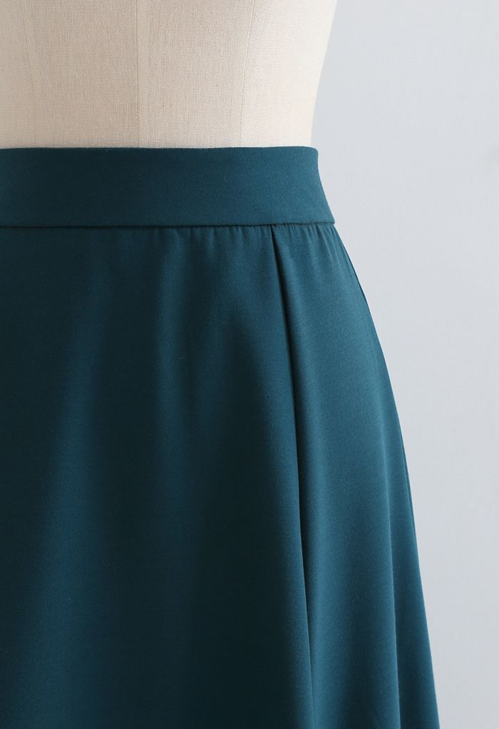 Seam Detail Flare Hem Midi Skirt in Teal