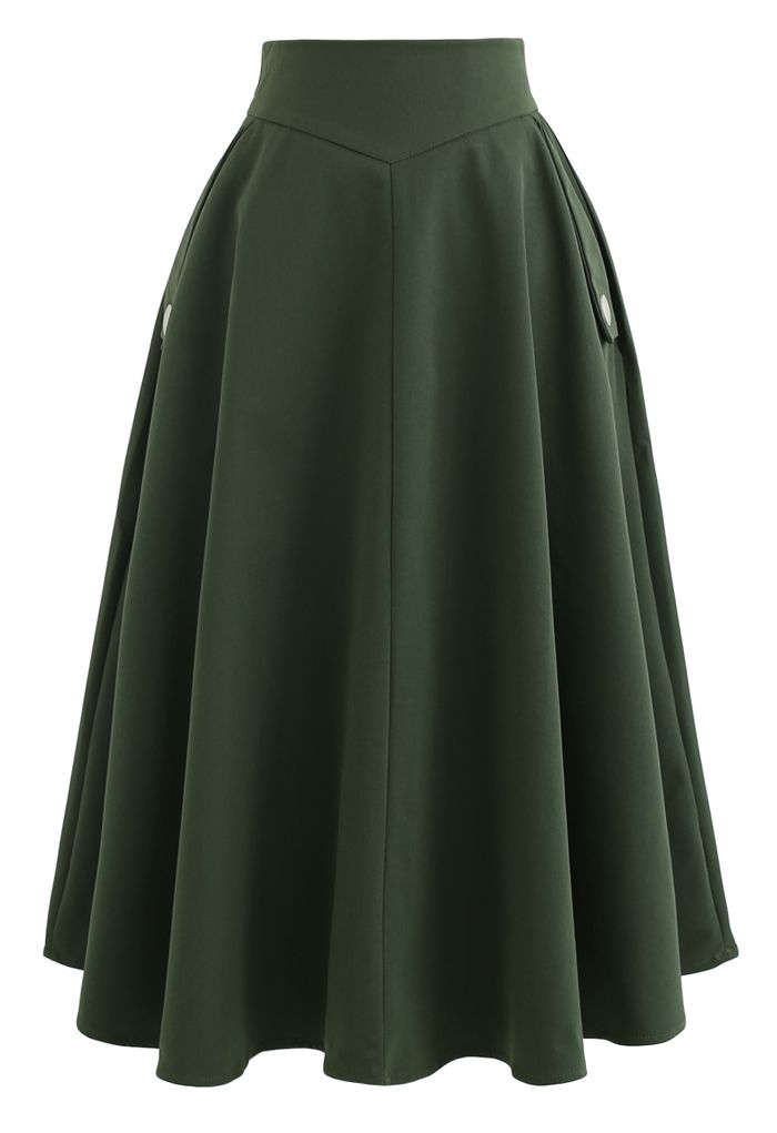 Classic Simplicity A-Line Midi Skirt in Dark Green