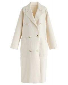 Double-Breasted Wool-Blend Coat in Cream