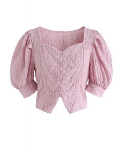 Sweetheart Neck Button Down Crop Top in Pink
