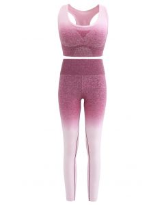 Gradient Medium-Impact Sports Bra and High-Rise Ankle-Length Leggings Set in Berry