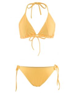 Conjunto de bikini halter con cordón autoatado en amarillo