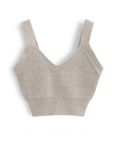 V-Neck Crop Knit Tank Top in Sand