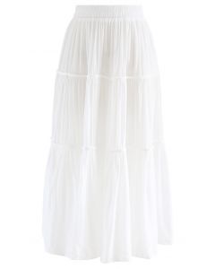 Swing Pleated Midi Skirt in White