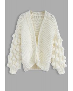 Cuteness on Sleeves Cardigan à grosse maille blanc