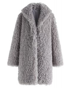 Sensation de chaleur Long Manteau en fausse fourrure couleur gris