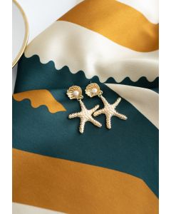Aretes colgantes de perlas de concha de estrella de mar doradas