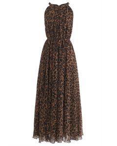 Léopard Aquarelle Maxi Slip Dress in Brown