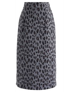 Tender Leopard Knit Pencil Midi Skirt in Smoke